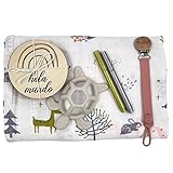 - Placas Cumple Mes Bebe de Madera natural personalizable por tí mismo. 7 placas impresas por las 2 caras con 14 diferentes etapas del primer año y divertidos diseños infantiles, de los cuales uno está especialmente preparado para que puedas personalizarlo con el nombre del bebe. Para ello se añaden también 2 rotuladores con colores metálicos.