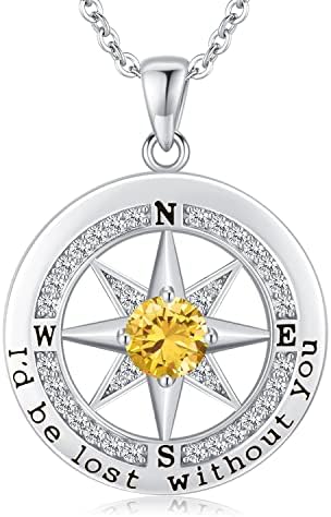 S925 Sterling Silver Necklace for Wife, Women Anniversary Year Gifts Compass Jewelry, Birthday Gift Ideas for Her Girlfriend Woman Necklaces, 18K White Gold November