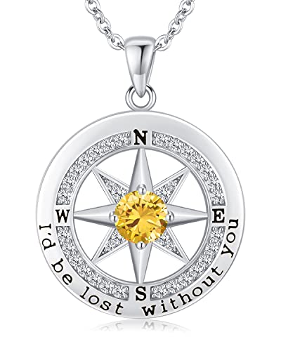 S925 Sterling Silver Necklace For Wife, Women Anniversary Year Gifts Compass Jewelry, Birthday Gift Ideas For Her Girlfriend Woman Necklaces, 18K White Gold November #TOP15