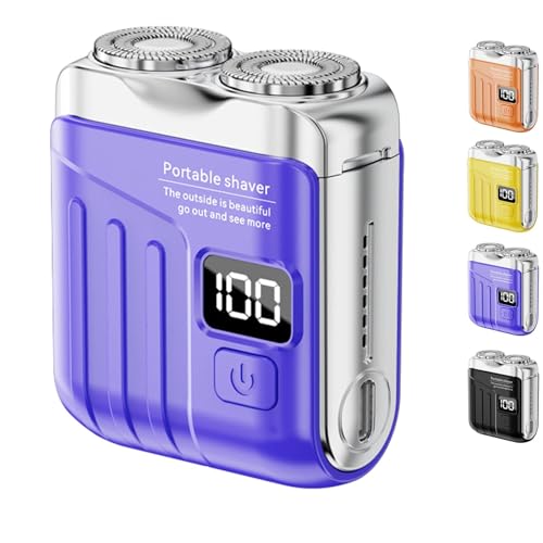 Portable Rotary Dual Ring Electric Shaver, Pocket Shaver USB Rechargeable Mini Shavers for Men Home Travel (Blue)