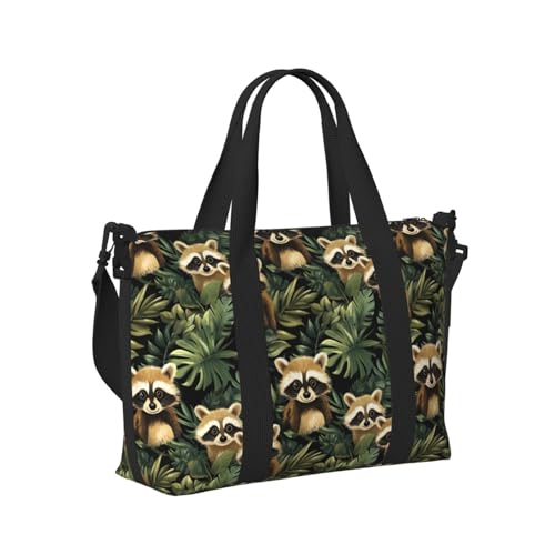 Laptop Tote Bag for Women Work - Tropical Raccoon Print Weekender Overnight Bags for Women Travel, Gym Duffle Bag for Men, Personal Item Crossbody Travel Bags for Men Carry On