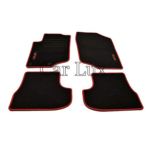 Tapis de sol en velours résistant Car Lux AR02819, kit complet avec liseré de finition rouge