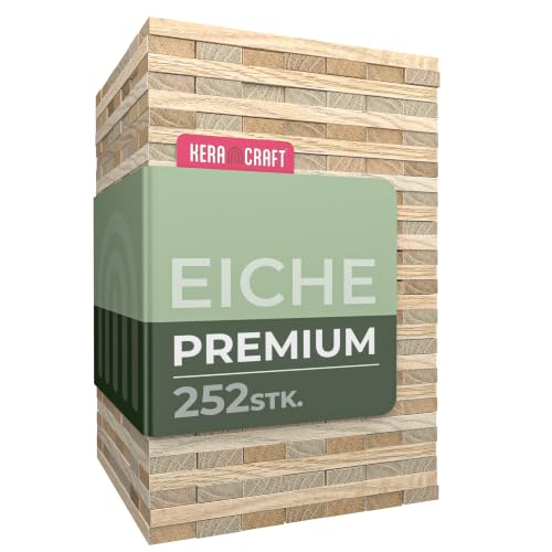 KeraBlocks Premium Eiche - 252 Stück Holzklötzchen zum Basteln 160x22x8mm - Bastelholz ohne Klebeband - Perfekt zur kreative DIY Projekte