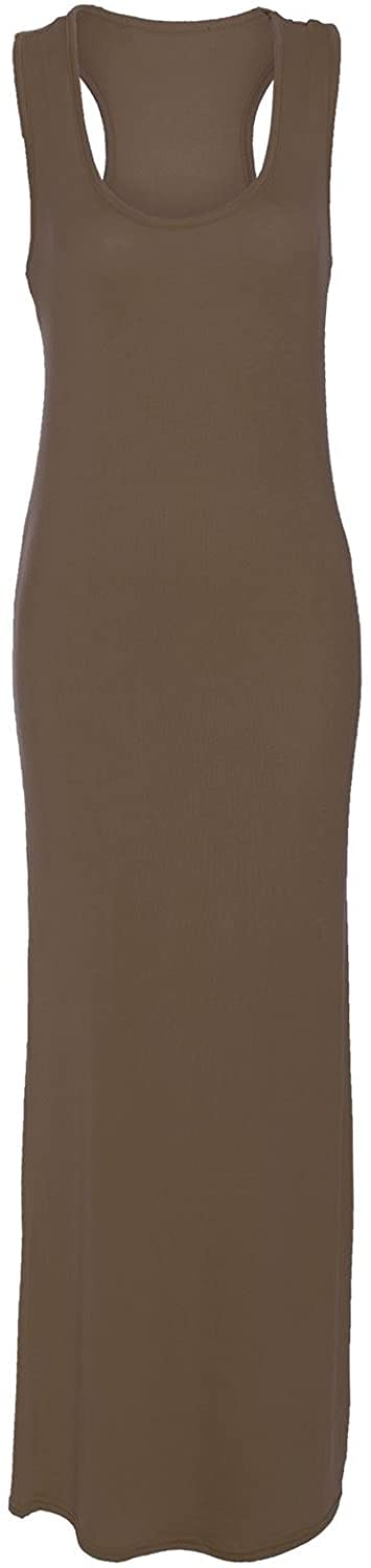 Crazy Girls Girls Mocha Plain Crazy Womens Plain Muscle Racer Back Sleeveless Bodycon Long Maxi Dress, Mocha, Xxl (Uk 20-22)