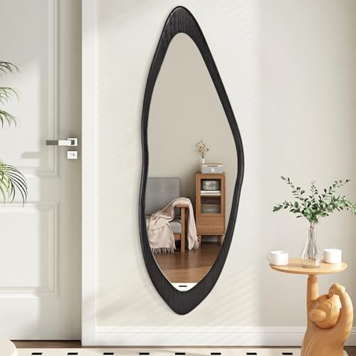 Image of AAZZKANG Irregular Wall Mirror Full Length Large with Wood Framed 47 inchx16 inch Black Asymmetrical Full Body Mirrors for Bedroom Living Room Entryway