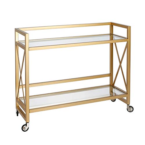 Henn&Hart 2-Shelf Metal X-Accent Bar Cart Brass Finish #TOP8