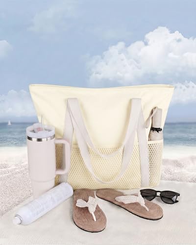 Image of HOMESPON Beach Bag Large Waterproof Sandproof Tote for Women with Zipper and Mesh Pockets