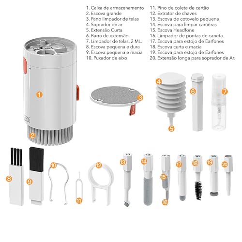 Kit de Limpeza 20 em 1 para Teclados, PC e Fones! Inclui Removedor de Teclas, Borrifador, Placa de L