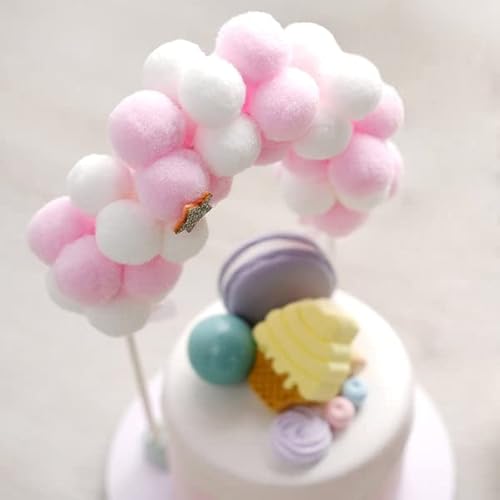Efavormart 6"X11" Cotton Balls Arch Cake Topper, Cake Decoration Supplies - Pink-White For Wedding, Birthday, Anniversary, Baby Shower Cake Decor #TOP7