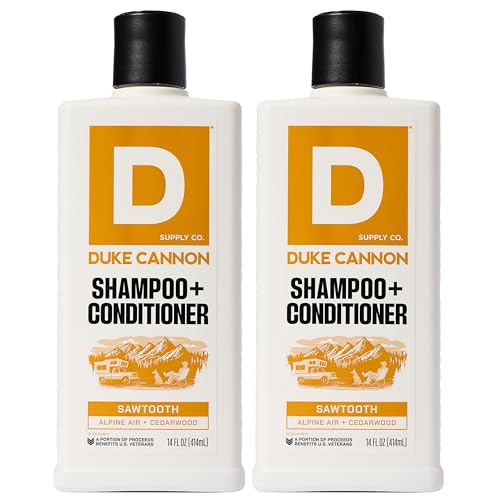 Duke Cannon Supply Co. 2-in-1 Hair Wash - Masculine Scent - Gentle Cleansing Hair Wash For Men - Stimulating Hair Shampoo & Conditioner - Strengthens Hair - Sawtooth - 2 Pack (14 oz)