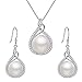 EleQueen 925 Sterling Silver CZ Cream Freshwater Cultured Pearl Infinity Bridal Necklace Hook Earrings Set Clear