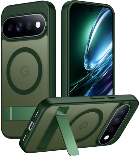 Image of Designed for 11 Pro Case 2026, [Built-in Invisible Kickstand][Compatible with MagSafe][Military Grade Shockproof] Slim Translucent Matte Phone Case-Green