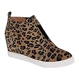 Minetom Damen Stiefeletten Plateau Wildleder Leopardenmuster Loafers Mokassins Plattform Halbschuhe Sneaker mit Keilabsatz Casual Bequem Schuhe A Leopard EU 39