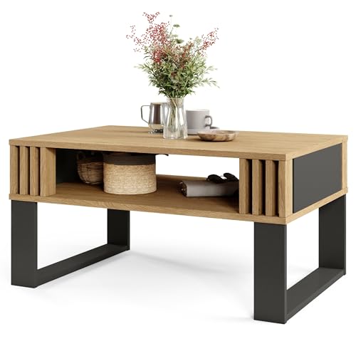 Viosimc Table Basse Moderne avec Lattes Bois Décor - Design Fonctionnelle, Élégante et Pratique...