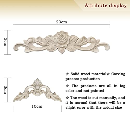 XSHAO® 8 Stück Holz Ornamente, Holzornamente für Möbel Vintage Ecke Holzschnitzerei Applique, für Möbel Bett Tür Fensterdekoration DIY Handgemacht