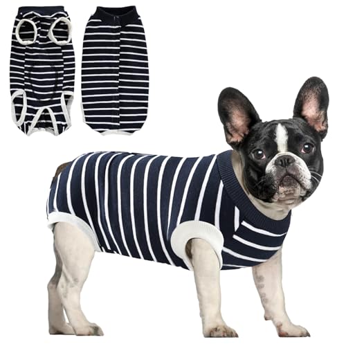 Image of Recovery Suits for Dogs Cats, Dog Surgery Suits Female and Male spay, Breathbale Dog After Surgery Suits, Dog Onesie for Surgery Female Male, Anti Licking Dog Surgical Suits (Blue White Strip, S)