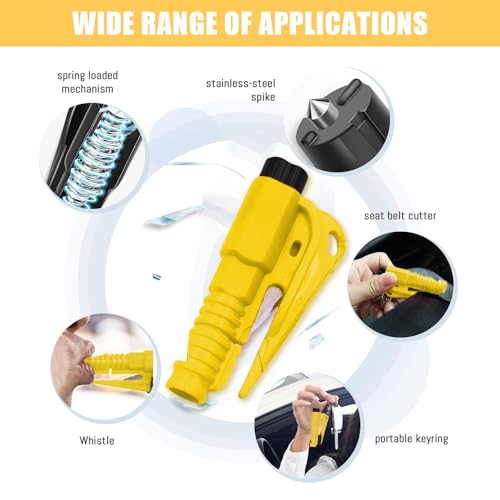 Ruzister 2 Stück 3 In 1 Notfall Schlüsselanhänger Mit Fensterbrecher Und Gurtschneider, Rettungshammer Für Autos, Tragbar Und Einfach Zu Bedienen, In Lila Und Gelb