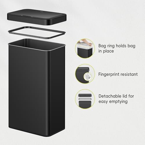 EKO Nova Sensor Trash Can, 21 Gallon/80 Liter Stainless Steel Rectangular Touchless Motion Sensor Trash Can, Matte Black - Thumbnail 7