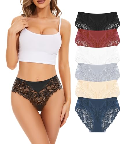 Power Flower Pack de Braguitas de Algodón y Encaje para Mujer – Tiro Medio, Cobertura Completa – Ropa Interior Suave y Cómoda para el Día a Día (XXL, 6625)