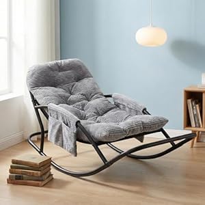 HomeMiYN Schaukelstuhl Outdoor, Schaukelsessel, schaukelstuhl outdoor mit gepolsterte Kissen, loungesessel mit Armlehnen und Fußstütze, bis 120 kg belastbar für Garten, Schlafzimmer, Wohnzim...