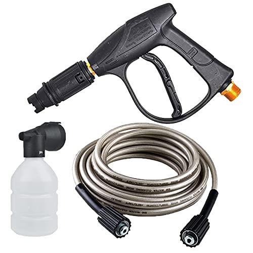 Image of Adjustable Nozzle Spray Gun with 7 mtr Pressure Washing Hose Pipe & Foam Flow Bottle Combo Set Compatible with Pioneer, JPT, STARQ, REQTECH (Length 7 Meter,Color - Black)