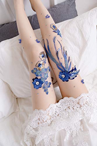 Image of Ulalaza Sparkle Hollow Out Letter Nude Colorful Rhinestone Hot Drilling Fishnet Pantyhose Tights for women Luminous