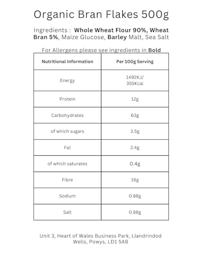 Minton & Donello - Organic Bran Flakes, Fibre-Rich, Perfect for a Nutritious Breakfast, 500g