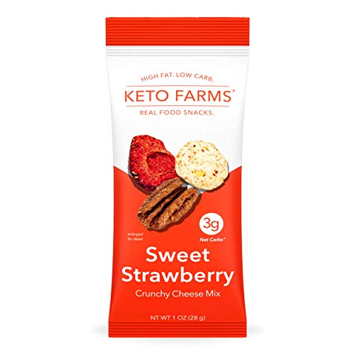 Keto Farms, Crunchy Cheese Mix, Keto Snacks (3g Net Carb) [Sweet Strawberry] 1 Ounce, 6 Count | Keto Friendly Low Carb Snacks - Real Food, Bold Flavor, Satisfies Keto Cereal Cravings, Portion Control