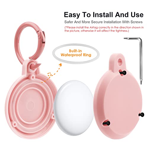 Airtag Holder Waterproof Necklace Keychain Case - Screw Full Cover Protective Hidden GPS Tracker for Kids, Elderly, Pet, Clothing (Ocean Blue & Galaxy Pink) - Thumbnail 4