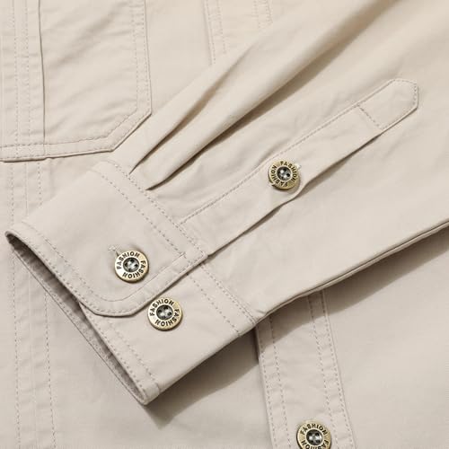 Zyvrenix Men's Long Sleeve Button Down Cotton Shirts with Pockets Apricot S - image 7