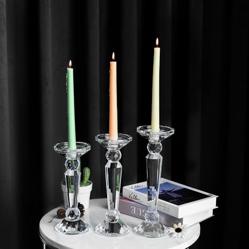 Marvala Crystal Taper Candle Holders Set, Clear Dual-Sided 2-in-1 Candlesticks for Taper and Pillar Candles, Elegant Wedding Table, Wedding, Christmas, Home Holiday Decor (Set of 3-SML) by Marvala - Image 4