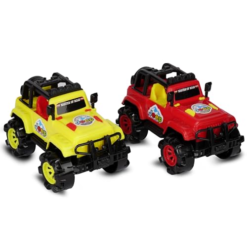 Image of Asian Rock Jeep Car Toy for Kids - Off-Road Vehicle with Large Durable Wheels, Shockproof Body, Push & Go Action Toy for Boys & Girls - Red & Yellow