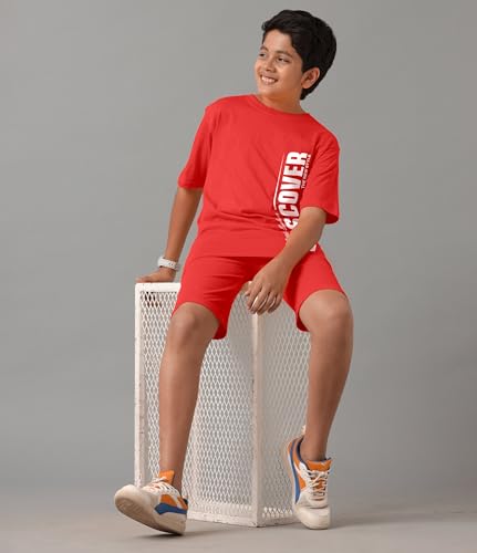 Image of KYDA KIDS Boys 100% Pure Combed Cotton Co-ord Clothing Set Premium Printed T-Shirt & Shorts | Relaxed Fit Summer Outfit for Kids