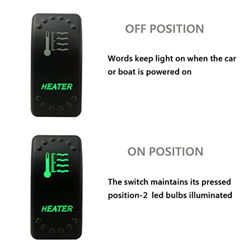 Image of Green Backlit Rocker Switch 5 Pin ON-Off Laser Etched Button Switch with Wires for Car Marine Boat UTV 20A /12V 10A /24V (Heater)
