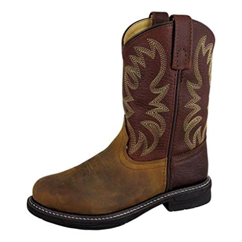 Smoky Mountain Childrens Buffalo Wellington Oiled Distressed Leather Round Toe Brown Western Cowboy Boot Cover