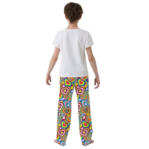 Rainbow Love Heart Boys Long Pants Soft Trousers Elastic Waist Kids Lounge Bottoms with Pockets S-XL3