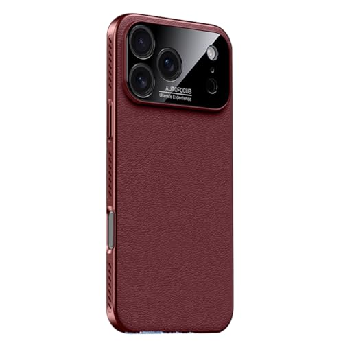 iPhone 17 Pro Max/17 Pro/Air/17用マグネット式ケース、フルラップレンズ保護スリムレザーカバー放熱ボーダー、レッド、17 Pro Max