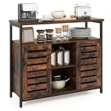 LOKO Industrial Buffet Cabinet, Sideboard Storage Cabinet with Push-to-Open Slatted Door & 3 Adjustable Shelves, Coffee Bar Station with Anti-Tipping Kits, for Kitchen, Living Room, Rustic Brown