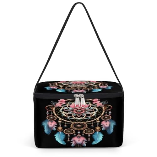 Dreamcatcher Boho Lunch Bags for Women Men 9 Cans, Hot & Cold Food Delivery Bag Insulated Grocery Bag Insulated Lunch Box Feathers Cooler Bag for Office Work Picnic Beach