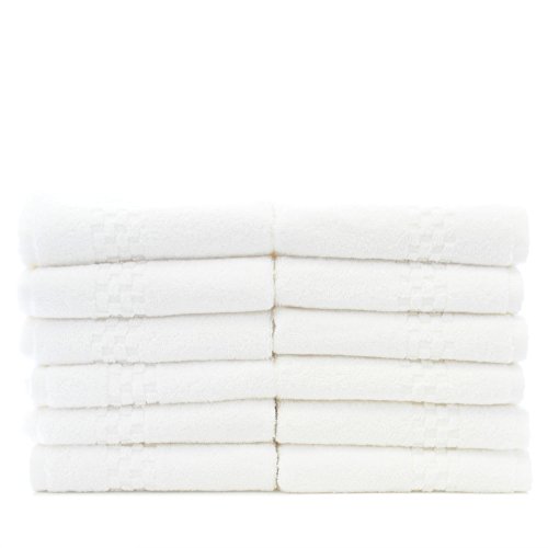 Luxury Hotel & Spa Towel 100% Genuine Turkish Cotton Wash Cloths - White - Checkered - Set of 12