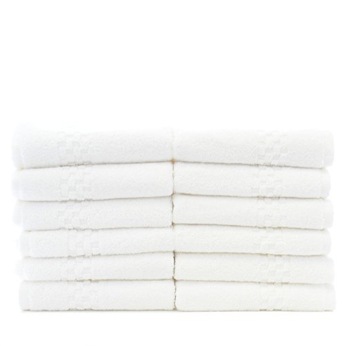 Chakir Turkish Linens Luxury Hotel & Spa Towel Turkish Cotton-Checkered Pattern (White, Wash Cloth-Set of 12)