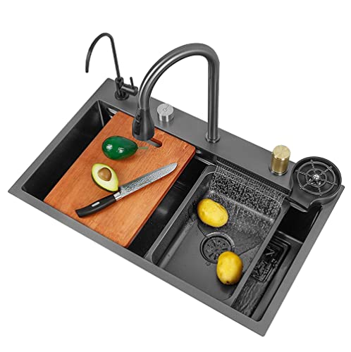 Juego de fregadero de cascada Raindance de acero inoxidable 304, integrado con grifo extraíble, fregadero doméstico