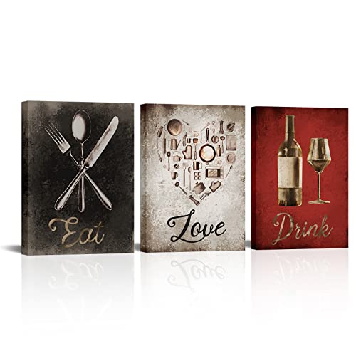 VANSEEING Kitchen Wall Art Eat Drink Love Wall Decor Canvas