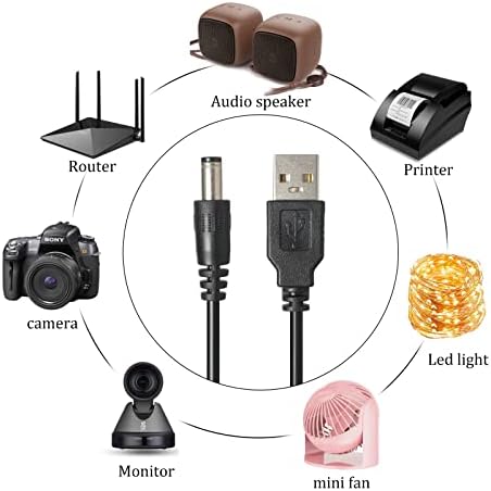 USB to DC Power Charging Cable with 12pcs DC Barrel Jack Universal Laptop Power Adapter Tips USB 2.0 to DC 5.5x2.1mm Plug Micro USB Type-C Connector Compatible Laptop Camera & More