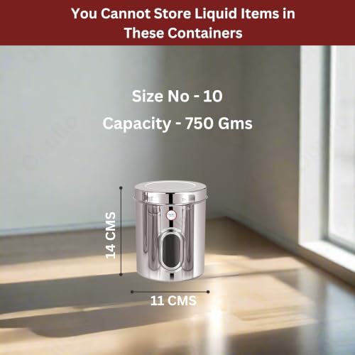 Image of Opullo Stainless Steel See Through Containers for Kitchen | Mirror Polished Stainless Steel Containers With Lid and Transparent Window | Multipurpose Dabba Set for Kitchen | Pack of 6 | 750 Gms