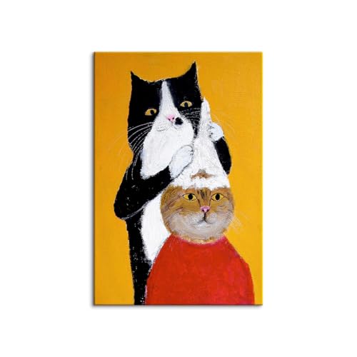 アートパネル 木枠付き 完成品 キャンバス 猫 ネコ アニマル 動物 壁画 額付き 現代 モダン インテリア ソファの背景画 飾り絵 油絵 絵画 プレゼント ギフト 木目調 フレーム アートボード ポスター 玄関 壁飾り 部屋飾り? (60x90cm(24