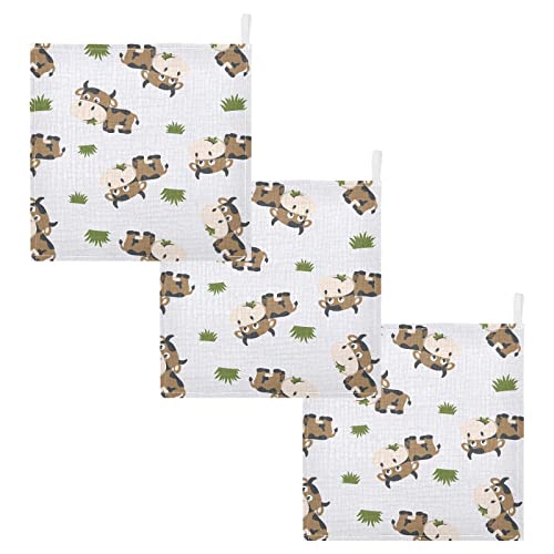 Image of vvfelixl Cotton Brown Cow Grass Muslin Washcloths - Soft Baby Face Towel for Newborn Infants, 11.8 X 11.8 Inch, 5 Pack