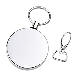 Kare and Kind Heavy Duty Retractable Reel with Belt Clip, 28 Inch Steel Cord, Chrome Metal Case, Belt Loop Clasp and Key Ring, Clasps Swivel Clips (Silver, 1pc)