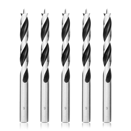 Meccion Holzbohrer 9mm 5Pcs Holzschlangenbohrer Brad Point Holzspiralbohrer Professional Holzbearbeitungbohrer