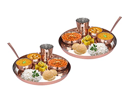 Ebun Stainless Steel Copper Plated Hammered Design Dinner Set, Thali Set of 2, 12 Pieces